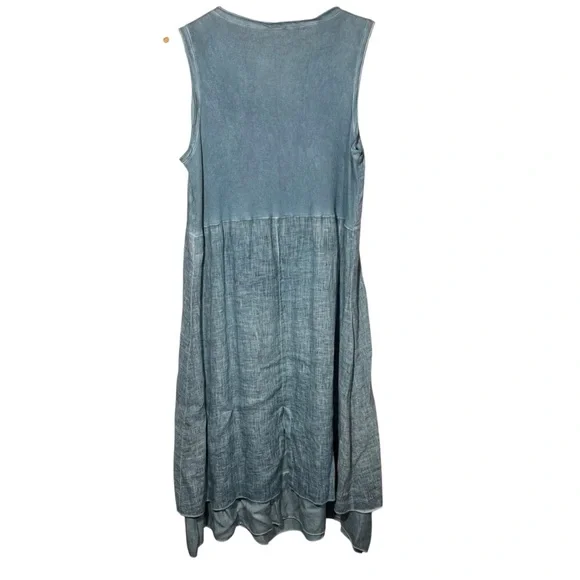 INIZIO | Sleeveless Sea Blue Tier Dress with Tie-Front Linen Over Cardi size XL - Picture 9 of 12